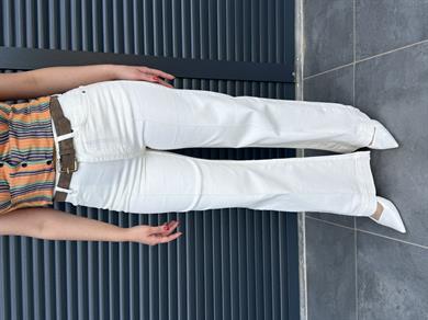 Premium Çimalı Kemerli Jean Bej