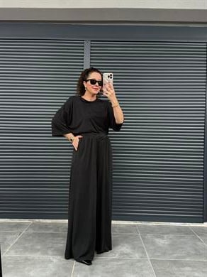 Premium Dökümlü Pantolon T-shirt Takım Siyah