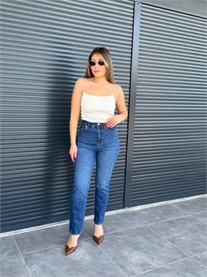 Premium Kalem Paça Toparlayıcı Boy Fit Jean Koyu Mavi