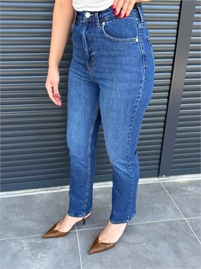 Premium Kalem Paça Toparlayıcı Boy Fit Jean Koyu Mavi