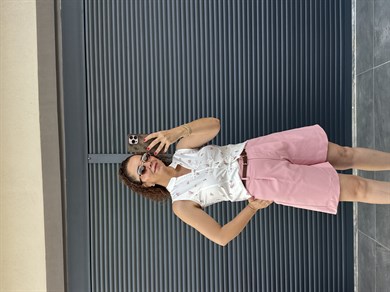 Premium Kemerli Arka Beli Lastikli Şort Pembe