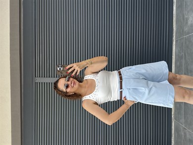 Premium Kemerli Arka Beli Lastikli Şort Bebe Mavi