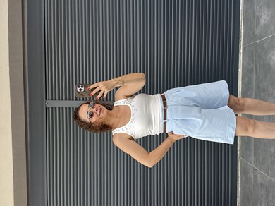 Premium Kemerli Arka Beli Lastikli Şort Bebe Mavi
