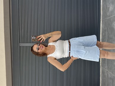 Premium Kemerli Arka Beli Lastikli Şort Bebe Mavi
