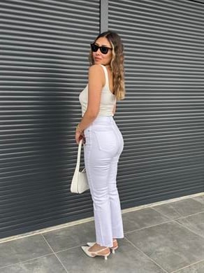 Premium Kesik Paça Boy Fit Jean Beyaz