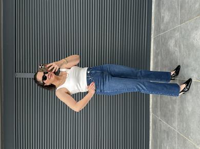Premium Kesik Paça Boy Fit Jean Koyu Mavi