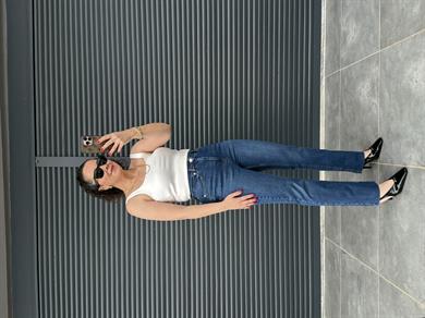 Premium Kesik Paça Boy Fit Jean Koyu Mavi