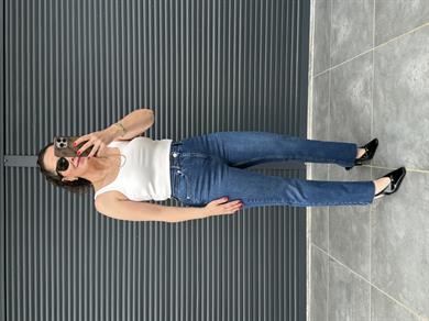 Premium Kesik Paça Boy Fit Jean Koyu Mavi