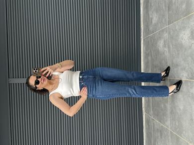 Premium Kesik Paça Boy Fit Jean Koyu Mavi