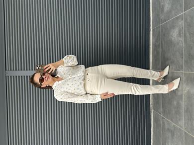 Premium Kesik Paça Mom Fit Jean Bej