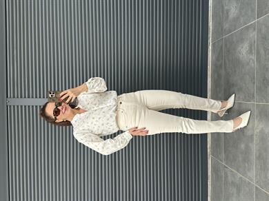Premium Kesik Paça Mom Fit Jean Bej