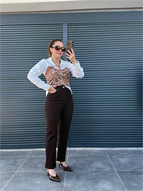 Premium Kesik Paça Toparlayıcı Boy Fit Jean Acı Kahve