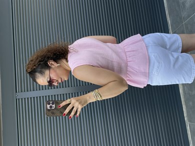 Premium Müslin Önü Fiyonklu Bluz Pembe