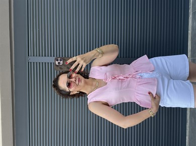 Premium Müslin Önü Fiyonklu Bluz Pembe