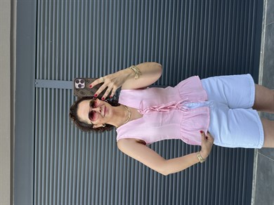 Premium Müslin Önü Fiyonklu Bluz Pembe
