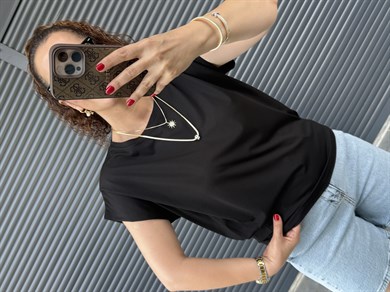 Premium Omuz Detaylı Tasarım T-shirt Siyah