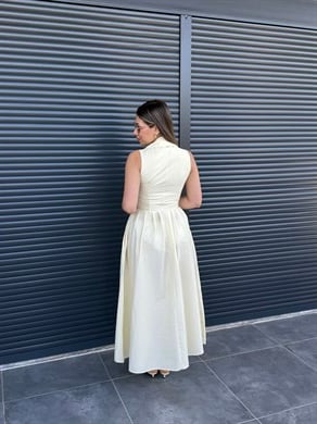 Premium Önü Fermuarlı Tensel Elbise Sarı