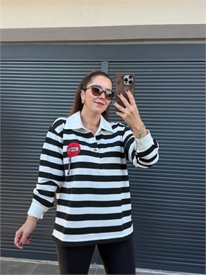 Premium Polo Yaka Arma Detaylı Sweat Siyah
