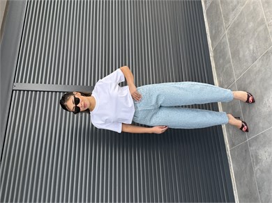 Premium Pullu Balon Jean Açık Mavi