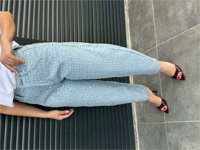 Premium Pullu Balon Jean Açık Mavi