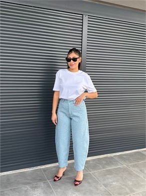 Premium Pullu Balon Jean Açık Mavi