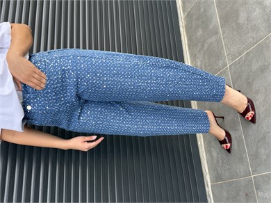 Premium Pullu Balon Jean Koyu Mavi
