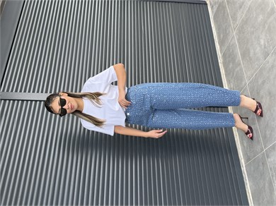 Premium Pullu Balon Jean Koyu Mavi