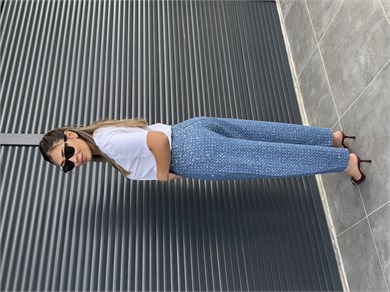 Premium Pullu Balon Jean Koyu Mavi