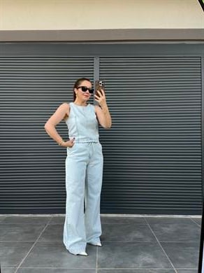 Premium Tensel Denim Bluz Pantolon Takım Buz Mavi