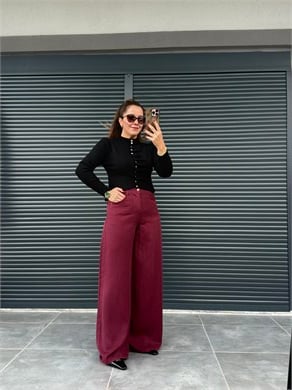 Premium Yumuşak Dokulu Denim Palazzo Bordo