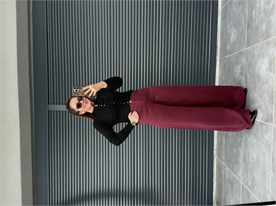 Premium Yumuşak Dokulu Denim Palazzo Bordo