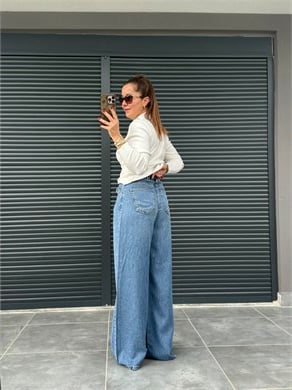 Premium Yumuşak Dokulu Denim Palazzo Kot Mavi