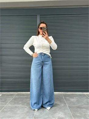 Premium Yumuşak Dokulu Denim Palazzo Kot Mavi