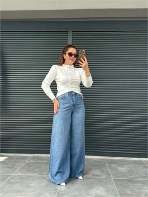 Premium Yumuşak Dokulu Denim Palazzo Kot Mavi