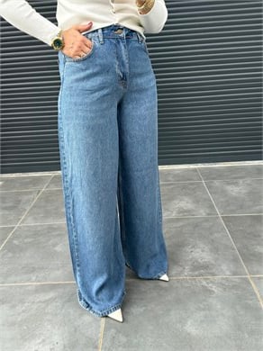 Premium Yumuşak Dokulu Denim Palazzo Kot Mavi