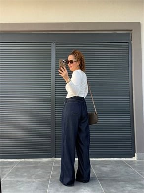 Premium Yumuşak Dokulu Denim Palazzo Lacivert