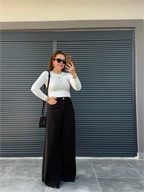 Premium Yumuşak Dokulu Denim Palazzo Siyah