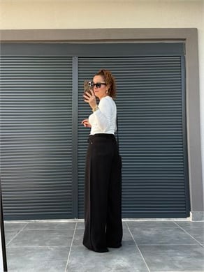 Premium Yumuşak Dokulu Denim Palazzo Siyah