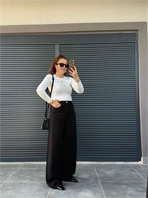 Premium Yumuşak Dokulu Denim Palazzo Siyah