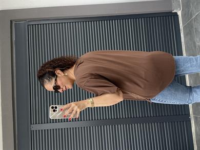 Premium V Yaka Salaş T-shirt Kahverengi