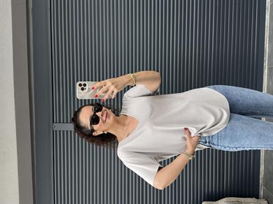 Premium V Yaka Salaş T-shirt Taş