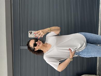 Premium V Yaka Salaş T-shirt Taş