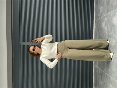 Premium Yumuşak Doku Denim Palazzo Haki