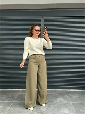 Premium Yumuşak Doku Denim Palazzo Haki