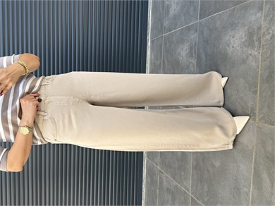 Premium Yumuşak Dokulu Denim Palazzo Bej