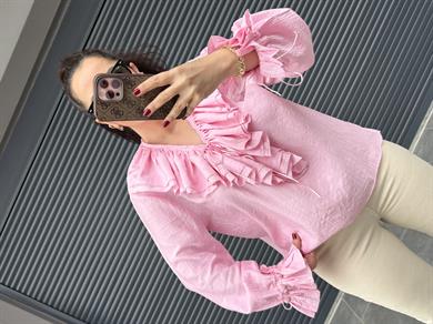 Premium Zr Fırfırlı Bluz Pembe