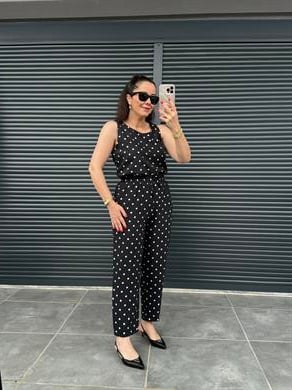 Puantiyeli  Pantolon Bluz Tensel Takım Siyah