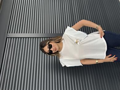 Pul Detaylı Tasarım T-shirt Bebe Mavi
