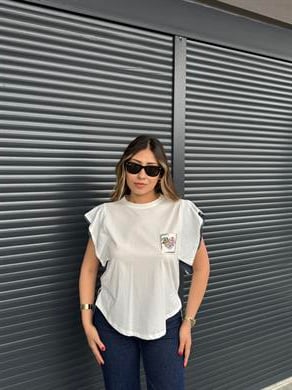 Pul Detaylı Tasarım T-shirt İndigo