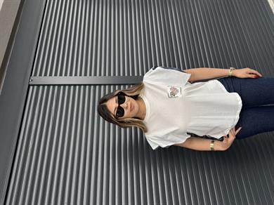 Pul Detaylı Tasarım T-shirt İndigo